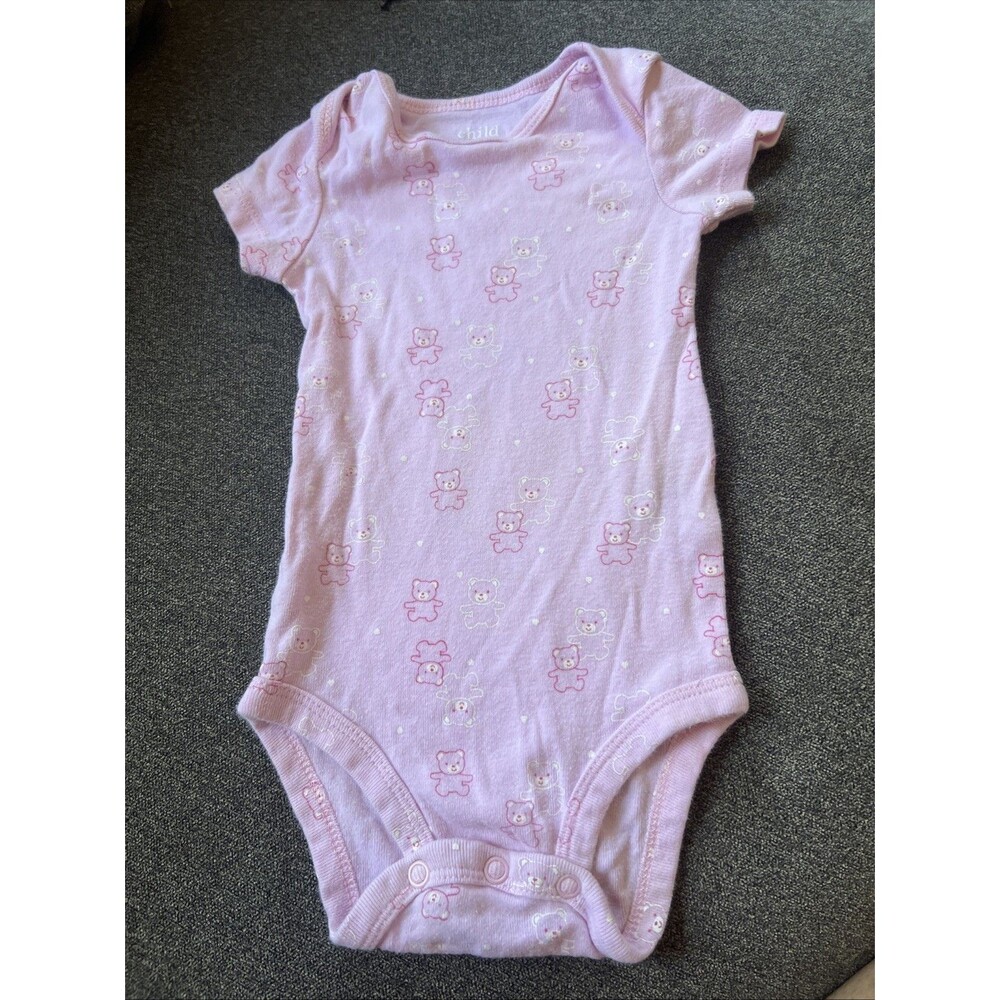 Child of Mine Bodysuit Baby 3-6 Months Pink Teddy Bear Print Short Sleeve